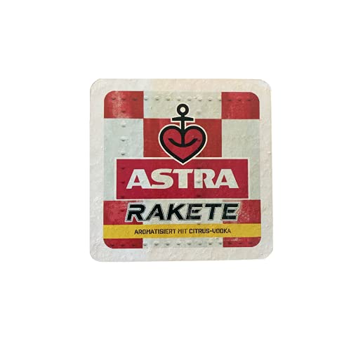 ASTRA Bier Naturstein Untersetzer Bieruntersetzer Bierdeckel mit Original Astra-Etiketten, Geschenkidee aus St. Pauli (Rakete) von ASTRA