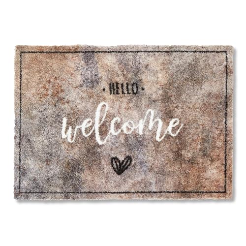 Astra Flauschige Sauberlaufmatte weich - Pure & Soft - Hello Welcome 50 x 70 cm - Waschbarer Küchenteppich innen - Türmatte strapazierfähig - Teppich läufer von Astra