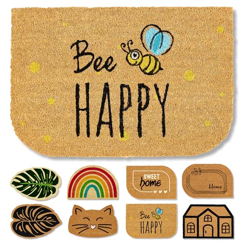 Astra natürliche Fußmatte Kokos - Kokosmatte 40x60cm Happy - rutschfeste Schmutzfangmatte robust - außen Fussmatte innen - Türmatte überdachter Außenbereich von Astra
