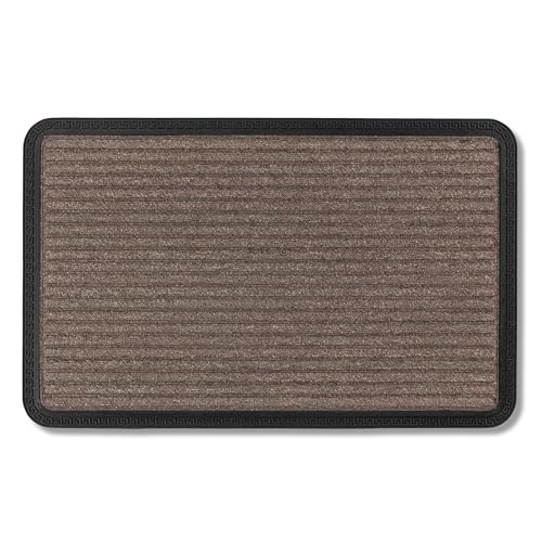 Fußmatte Außen & Innen - 50x80 cm - Braun Linien - Sauberlauf Türmatte rutschfest - Schmutzfangmatte sehr strapazierfähig - Fussmatte aussen Stufen von Astra