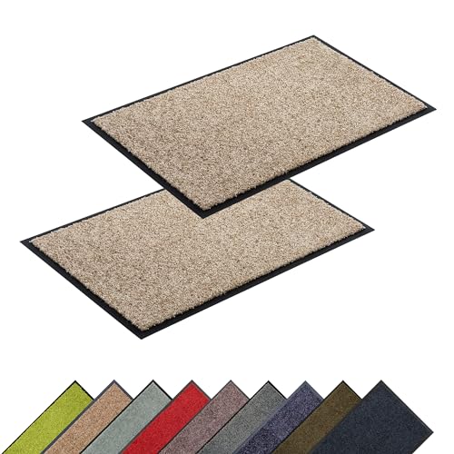 Astra Hochwertige Schmutzfangmatte - Fussmatte innen - bei 30° C waschbare Fußmatte - Rutschfester Läufer - Schuhablage Flur - Sand 60x90 cm 2er Set von Astra