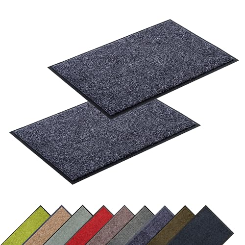 Astra Hochwertige Schmutzfangmatte - Fussmatte innen - bei 30° C waschbare Fußmatte - Rutschfester Läufer - Schuhablage Flur - blaugrau 60x90 cm 2er Set von Astra