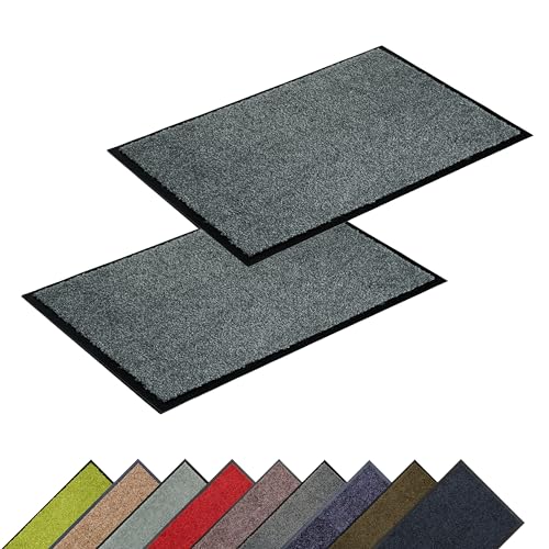 Astra Hochwertige Schmutzfangmatte - Fussmatte innen - bei 30° C waschbare Fußmatte - Rutschfester Läufer - Schuhablage Flur - grau 60x90 cm 2er Set von Astra