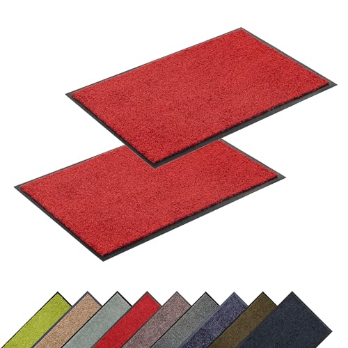 Astra Hochwertige Schmutzfangmatte - Fussmatte innen - bei 30° C waschbare Fußmatte - Rutschfester Läufer - Schuhablage Flur - rot 60x90 cm 2er Set von Astra
