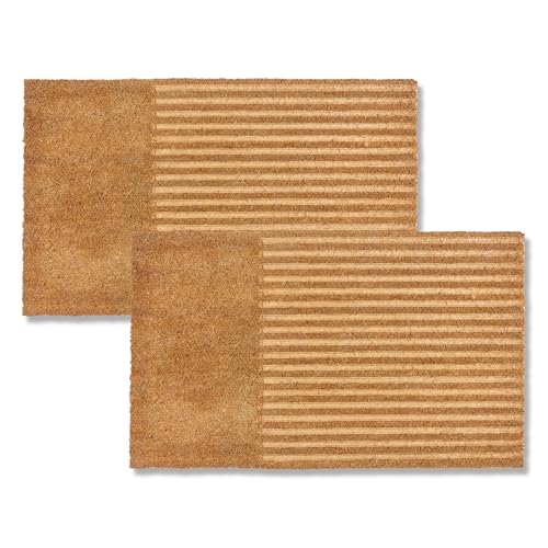 ASTRA Moderne Fußmatte Haustür - Kokosmatte 2er Set 45x75cm Streifen Natur - Schmutzfangmatte rutschfest - Fussmatte innen - Türmatte Außenbereich überdacht von Astra