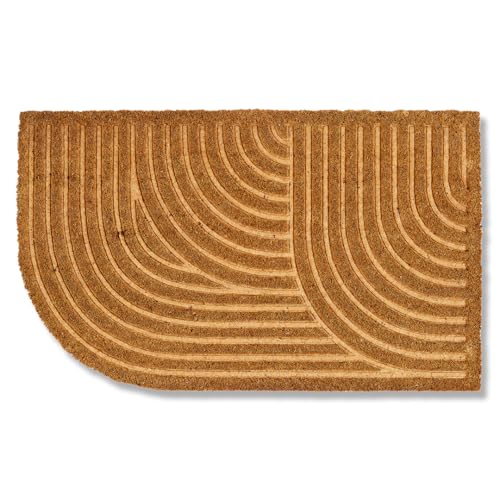 Moderne Fußmatte Haustür - Kokosmatte 45x75cm Abgerundet Natur - rutschfeste Schmutzfangmatte - Fussmatte innen - Türmatte überdachter Außenbereich von Astra