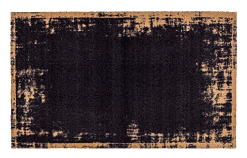 ASTRA Rutschfester Teppich Wohnzimmer - Miabella Fußmatte innen - Küche Läufer Flur Schmutzfangmatte - Sauberlauf 66x110cm Uni Bordüre schwarz von ASTRA