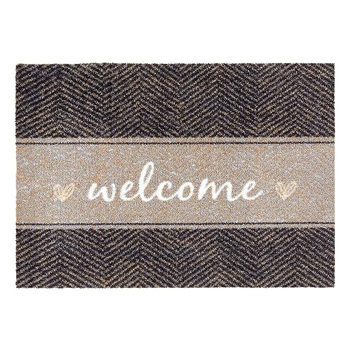 ASTRA Rutschfester Teppich Wohnzimmer - Miabella Fußmatte innen - Küche Läufer Flur Schmutzfangmatte - Sauberlauf waschbar 50x70cm Fischgrät Welcome von ASTRA