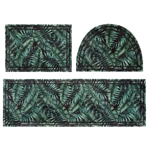 ASTRA flauschig-weiche Sauberlaufmatte Pure & Soft – Schmutzfangmatte Türmatte Innen – 3er Set Fussmatte – Jungle Leaf 50x150 & 50x70 cm eckig und halbrund von ASTRA