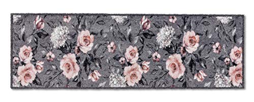 ASTRA flauschig-weiche Sauberlaufmatte Pure & Soft – Schmutzfangmatte bunt – Türmatte Innen – strapazierfähige Fussmatte – 50x150cm (Farbe: Blumen grau-rosa) von ASTRA