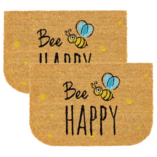 Astra natürliche Fußmatte Kokos - Kokosmatte 40x60cm 2er Set Happy - rutschfeste Schmutzfangmatte - außen Fussmatte - Türmatte überdachter Außenbereich von Astra