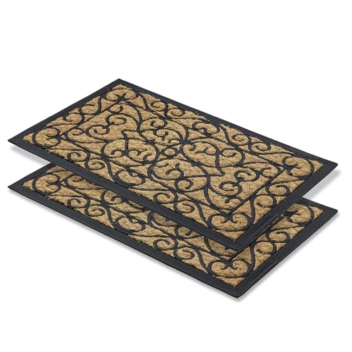 Astra rutschfeste Fußmatte außen wetterfest - Coco Deluxe Eingangsmatte aus Gummi und Kokos antibakteriell - Schmutzfangmatte 45x75 cm 2er Set Relief von Astra