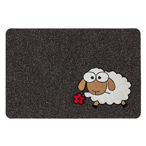 Astra Fussmatte innen mit Motiven - Passt unter die Eingangstür - Schmutzfangmatte strapazierfähig - Indoor Türmatte rutschfest - 40x60 cm Schaf grau von Astra
