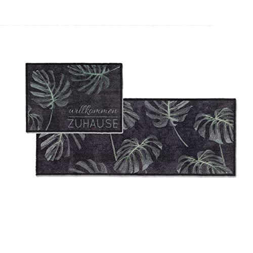 Astra Fußmatte innen rutschfest - Monstera grün 2er Set: 50x70 + 67x110 cm - Schmutzfangmatte waschbar, pflegeleicht - Felicido Sauberlaufmatte nachhaltig von Astra
