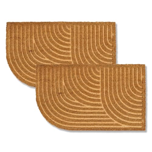 Moderne Fußmatte Haustür - Kokosmatte 2er Set 45x75cm Abgerundet Natur - rutschfeste Schmutzfangmatte - Fussmatte innen - Türmatte überdacht Außen von Astra