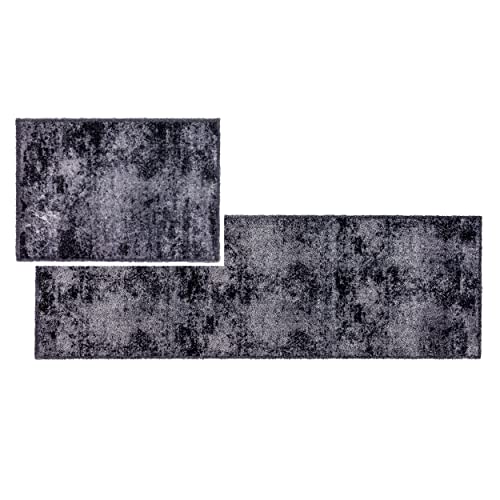 Astra Flauschige Sauberlaufmatte weich - Pure & Soft - Allover grau 2er Set 50x70 & 50x150 cm - Waschbarer Küchenteppich innen - Türmatte strapazierfähig von Astra