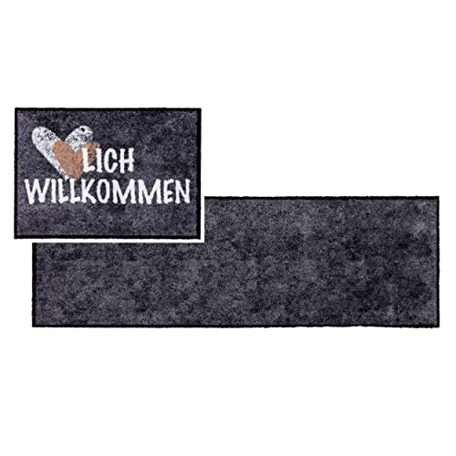 ASTRA flauschig-weiche Sauberlaufmatte Pure & Soft – Schmutzfangmatte Türmatte Innen – strapazierfähige Fussmatte – Willkommen grau 50x70 und 50x150 cm von ASTRA