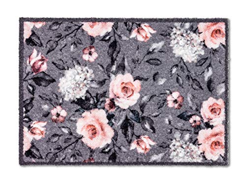 ASTRA flauschig-weiche Sauberlaufmatte Pure & Soft – Schmutzfangmatte bunt – Türmatte Innen – strapazierfähige Fussmatte – 50x70cm (Farbe: Blumen grau-rosa) von ASTRA