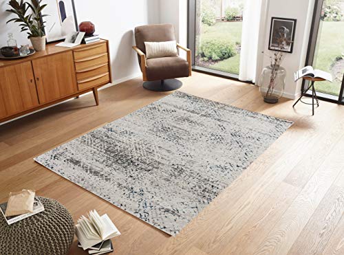 hochwertiger Designer Teppich Antea — Moderne Kurzflor Teppiche — Zimmerteppich im Vintage Design — (133x190cm, blau/Creme) von Astra