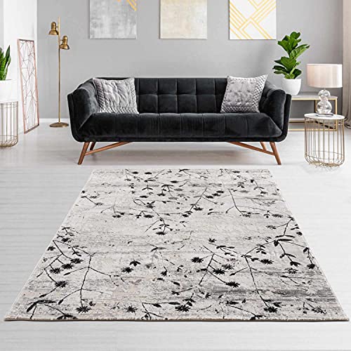 hochwertiger Designer Teppich Antea — Moderne Kurzflor Teppiche — Zimmerteppich im Vintage Design — (80x150cm, Blumen schwarz) von Astra
