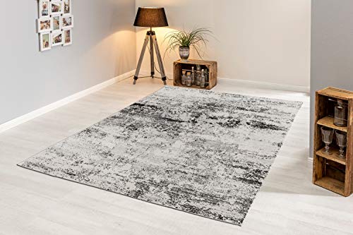 hochwertiger Designer Teppich Antea — Moderne Kurzflor Teppiche — Zimmerteppich im Vintage Design — (80x150cm, schwarz/beige Vintage) von Astra