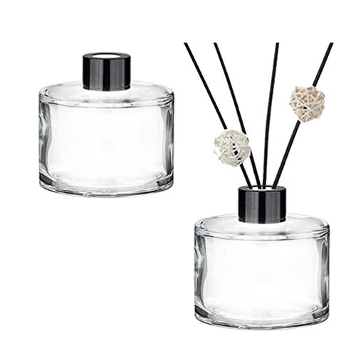 ASTRQLE 2 Stück Runde Glas Diffusor Flaschen mit Schwarz Kappen Diffusor Gläser Leere Nachfüllbare Glas Duft Schilf Diffusor Flaschen Duft Zubehör Verwendung für DIY Ersatz Schilf Diffusor Set von ASTRQLE