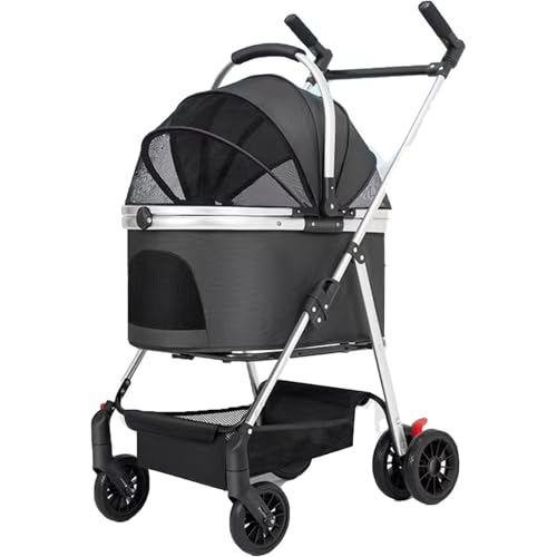 3-in-1-Haustierkinderwagen Mit Abnehmbarer Trage, 360° Drehbarem Griff, Hundebuggy,Zusammenklappbarer Kinderwagen for Kleine/mittelgroße Hunde Und Katzen(Black) von ASTVDFQK
