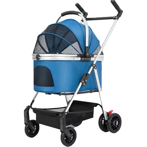 3-in-1-Haustierkinderwagen Mit Abnehmbarer Trage, 360° Drehbarem Griff, Hundebuggy,Zusammenklappbarer Kinderwagen for Kleine/mittelgroße Hunde Und Katzen(Blue) von ASTVDFQK