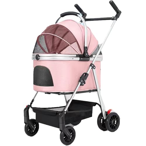 3-in-1-Haustierkinderwagen Mit Abnehmbarer Trage, 360° Drehbarem Griff, Hundebuggy,Zusammenklappbarer Kinderwagen for Kleine/mittelgroße Hunde Und Katzen(Pink) von ASTVDFQK