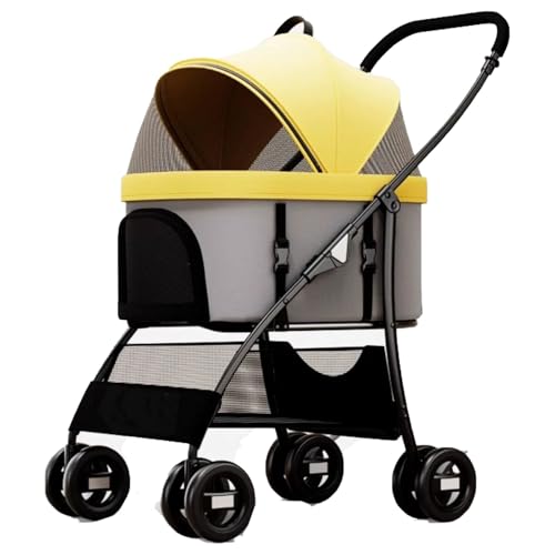 4-Rad-Haustierbuggy, Faltbarer Hundebuggy, Mit Praktischer Aufbewahrungstasche, Mehrwinkel-Sichtfenster, Abnehmbarem Korb(Yellow) von ASTVDFQK