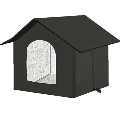 ASTVDFQK Wetterfestes Katzenhaus for Draußen, Unterschlupf for Wildkatzen for Mehrere Katzen, for Den Außen- Und Innenbereich(Black,L) von ASTVDFQK