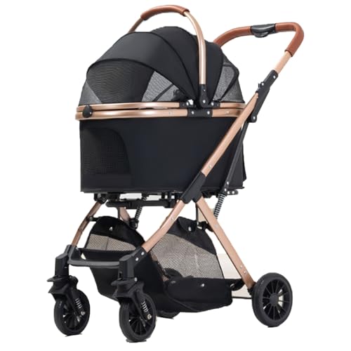 Faltbarer Hundebuggy, 3-in-1-Kinderwagen for Hunde Und Katzen Mit Aufbewahrungstasche Auf Der Rückseite, Großer Aufbewahrungskorb, for Kleine Hunde Und Katzen(Black) von ASTVDFQK