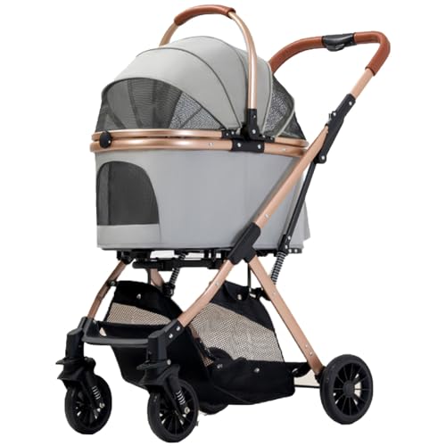 Faltbarer Hundebuggy, 3-in-1-Kinderwagen for Hunde Und Katzen Mit Aufbewahrungstasche Auf Der Rückseite, Großer Aufbewahrungskorb, for Kleine Hunde Und Katzen(Gray) von ASTVDFQK