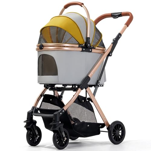 Faltbarer Hundebuggy, 3-in-1-Kinderwagen for Hunde Und Katzen Mit Aufbewahrungstasche Auf Der Rückseite, Großer Aufbewahrungskorb, for Kleine Hunde Und Katzen(Yellow) von ASTVDFQK