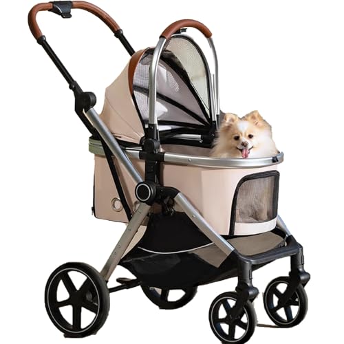 Haustier-Buggy Für Kleine Hunde, Hundebuggy Mit 360°-Rädern, Extragroßem Aufbewahrungskorb, Getränkehalter, Regenschutz von ASTVDFQK