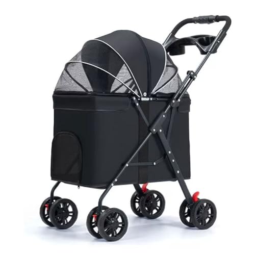 Haustier-Kinderwagen, Hundewagen Mit 4 Rädern, Getränkehalter, Kleiner Mittelgroßer Hundewagen Für Kleine Welpen(Black) von ASTVDFQK