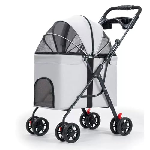 Haustier-Kinderwagen, Hundewagen Mit 4 Rädern, Getränkehalter, Kleiner Mittelgroßer Hundewagen Für Kleine Welpen(Gray) von ASTVDFQK