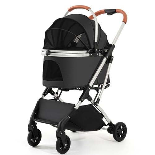 High View Hundebuggy, Hundewagen, One-Touch-Doppelbremsen, One-Click-Hundebuggy Mit Abnehmbarer Trage, Vergrößerter Aufbewahrungskorb(Black) von ASTVDFQK