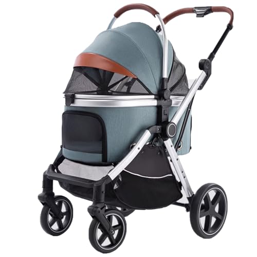 Hundebuggy Für Große Hunde, Hundewagen Für Mittelgroße Hunde Bis 15 Kg, Mit Getränkehalter, Regenschutz, Extragroßem Aufbewahrungskorb(Blue) von ASTVDFQK