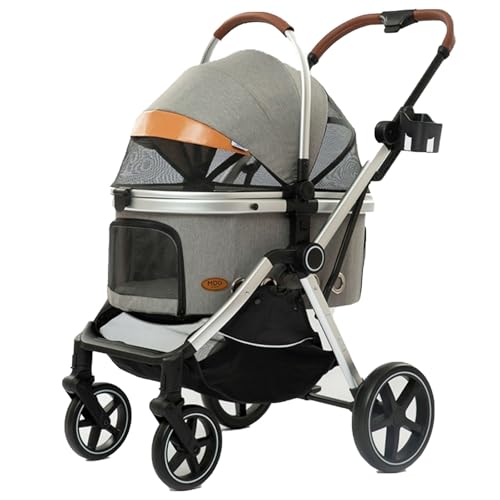 Hundebuggy Für Große Hunde, Hundewagen Für Mittelgroße Hunde Bis 15 Kg, Mit Getränkehalter, Regenschutz, Extragroßem Aufbewahrungskorb(Gray) von ASTVDFQK