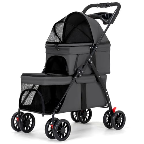 Hundebuggy for Kleine Hunde, Hundewagen Mit 360°-Schwenkrädern, Getränkehalter, Geeignet for Den Außenbereich(Black) von ASTVDFQK