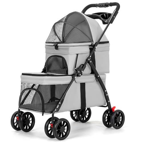 Hundebuggy for Kleine Hunde, Hundewagen Mit 360°-Schwenkrädern, Getränkehalter, Geeignet for Den Außenbereich(Gray) von ASTVDFQK