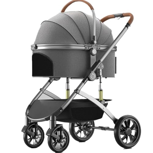 Hundebuggy for Mittelgroße Hunde, Transportbox Hund Mit Großem Aufbewahrungskorb, Rahmen Aus Aluminiumlegierung, Haustierbuggy for Kleine Hunde(Gray) von ASTVDFQK