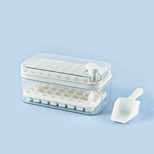 Button Easy Release Ice Trays and Molds 64 Grids Double Layer Ice Cube Tray with Storage Box, with Ice Cube Schaufel, for Tea Coffee (White) von ASUMUI