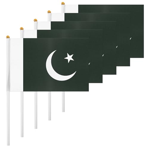 ASUNO 20 Stück Flagge Mini Hand Hold Fahne 14 × 21 CM Mini Pakistan Pakistanisch Stockfahne Polyester für Fußballclub Party Dekorationen Internationale Festveranstaltungen drinnen und draußen von ASUNO