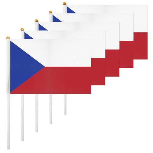 ASUNO 20 Stück Flagge Mini Hand Hold Fahne 14 × 21 CM Mini Czech Republic Stockfahne Polyester für Fußballclub Party Dekorationen Internationale Festveranstaltungen drinnen und draußen von ASUNO
