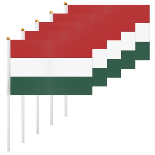 ASUNO 20 Stück Flagge Mini Hand Hold Fahne 14 × 21 CM Mini Ungarn Ungarisch Stockfahne Polyester für Fußballclub Party Dekorationen Internationale Festveranstaltungen drinnen und draußen von ASUNO