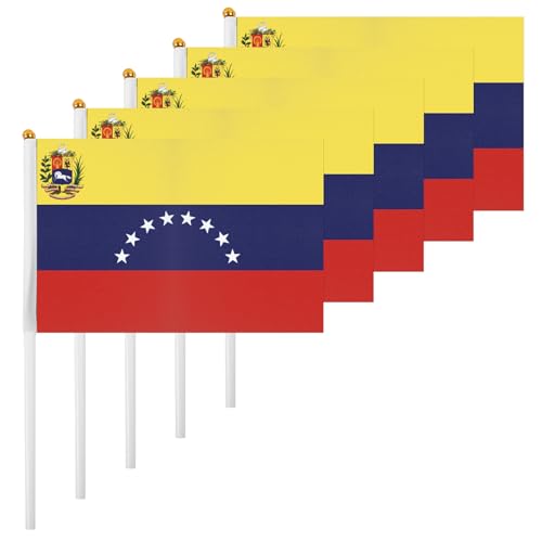 ASUNO 20 Stück Flagge Mini Hand Hold Fahne 14 × 21 CM Mini Venezuela Venezolanisch Stockfahne Polyester für Fußballclub Party Dekorationen Internationale Festveranstaltungen drinnen und draußen von ASUNO