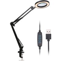 USB-Schreibtischlampe, mit Klemme, 8-fach vergrößerndes Licht, 10-stufig dimmbar, mit flexiblem, klappbarem Ständer, Schwarz von ASUPERMALL