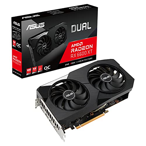 ASUS Dual AMD Radeon RX6600XT OC Edition Gaming Grafikkarte (8GB GDDR6 Speicher, PCIe 4.0, 1x HDMI 2.1, 3x DisplayPort 1.4a, DUAL-RX6600XT-O8G) von ASUS